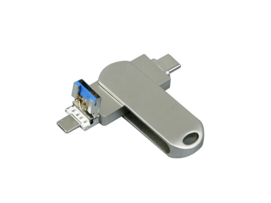 USB 3.0-флешка на 64 Гб для айфона 3 в 1, серебристый