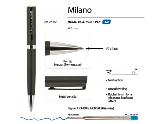 Ручка металлическая шариковая Milano, черный