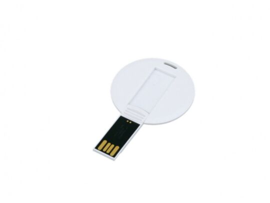 USB 2.0- флешка на 64 Гб в виде пластиковой карточки круглой формы, белый