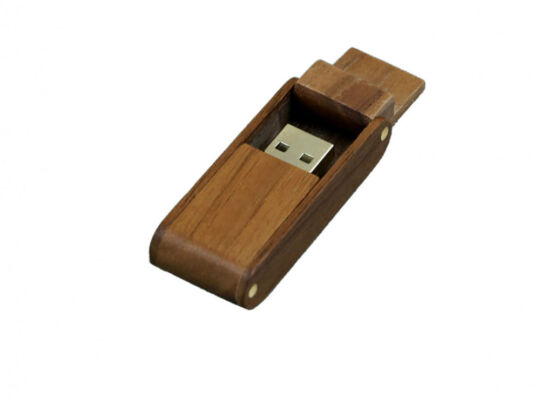 USB 2.0- флешка на 16 Гб прямоугольной формы с раскладным корпусом, коричневый