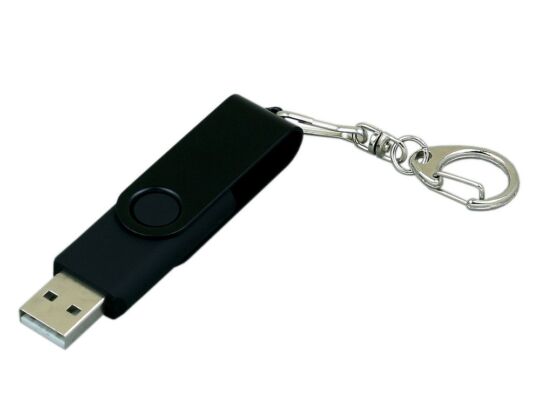 USB 2.0- флешка промо на 64 Гб с поворотным механизмом и однотонным металлическим клипом, черный