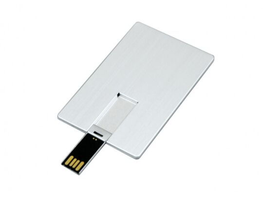 USB 2.0- флешка на 16 Гб в виде металлической карты, с раскладным чипом, серебристый
