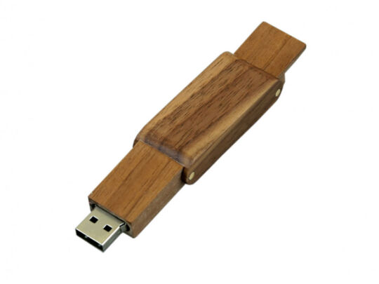USB 2.0- флешка на 16 Гб прямоугольной формы с раскладным корпусом, коричневый